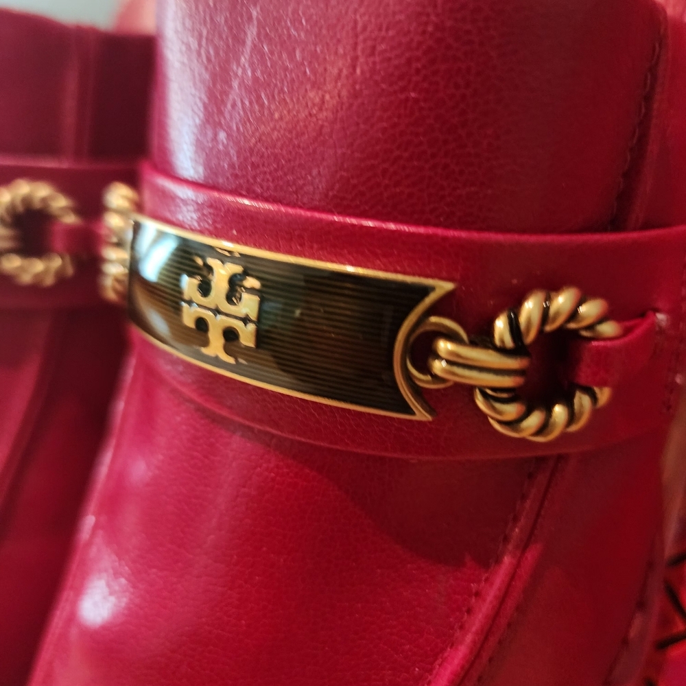 🔥Tory Burch | Red Perrine Mules with Gold Accents - Picture 6 of 17